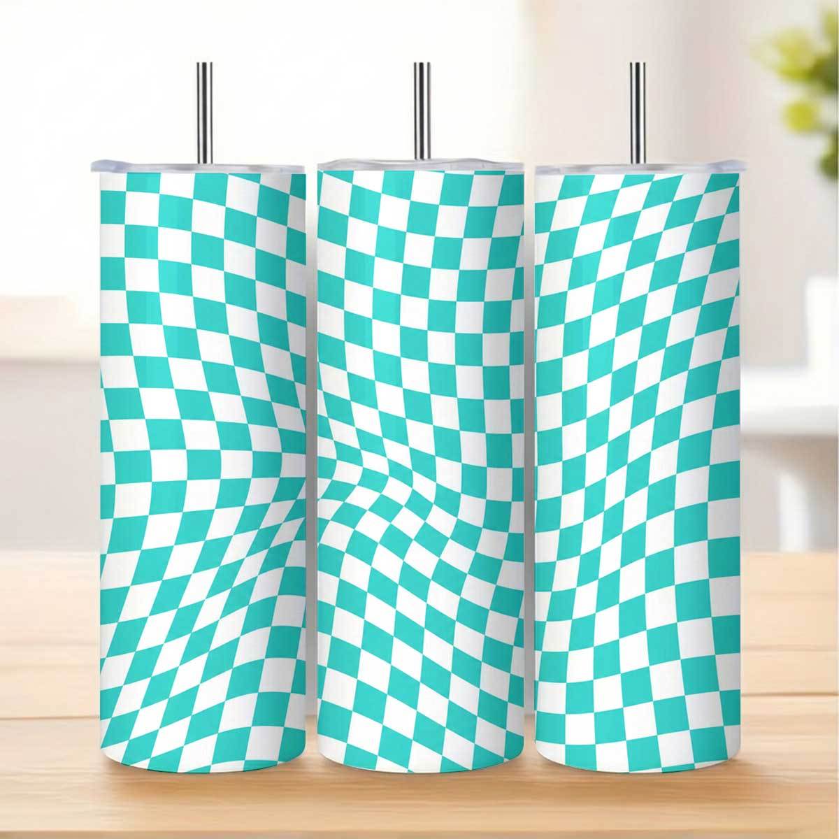 Tumbler 20Oz White - 1 Stück 20oz Türkis-Weiß Karierter Wellenmuster